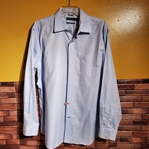Nautica Button Down Shirt Men Large Blue Striped Long Sleeve